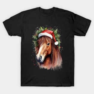 Christmas Watercolor Horse Equestrian Christmas T-Shirt